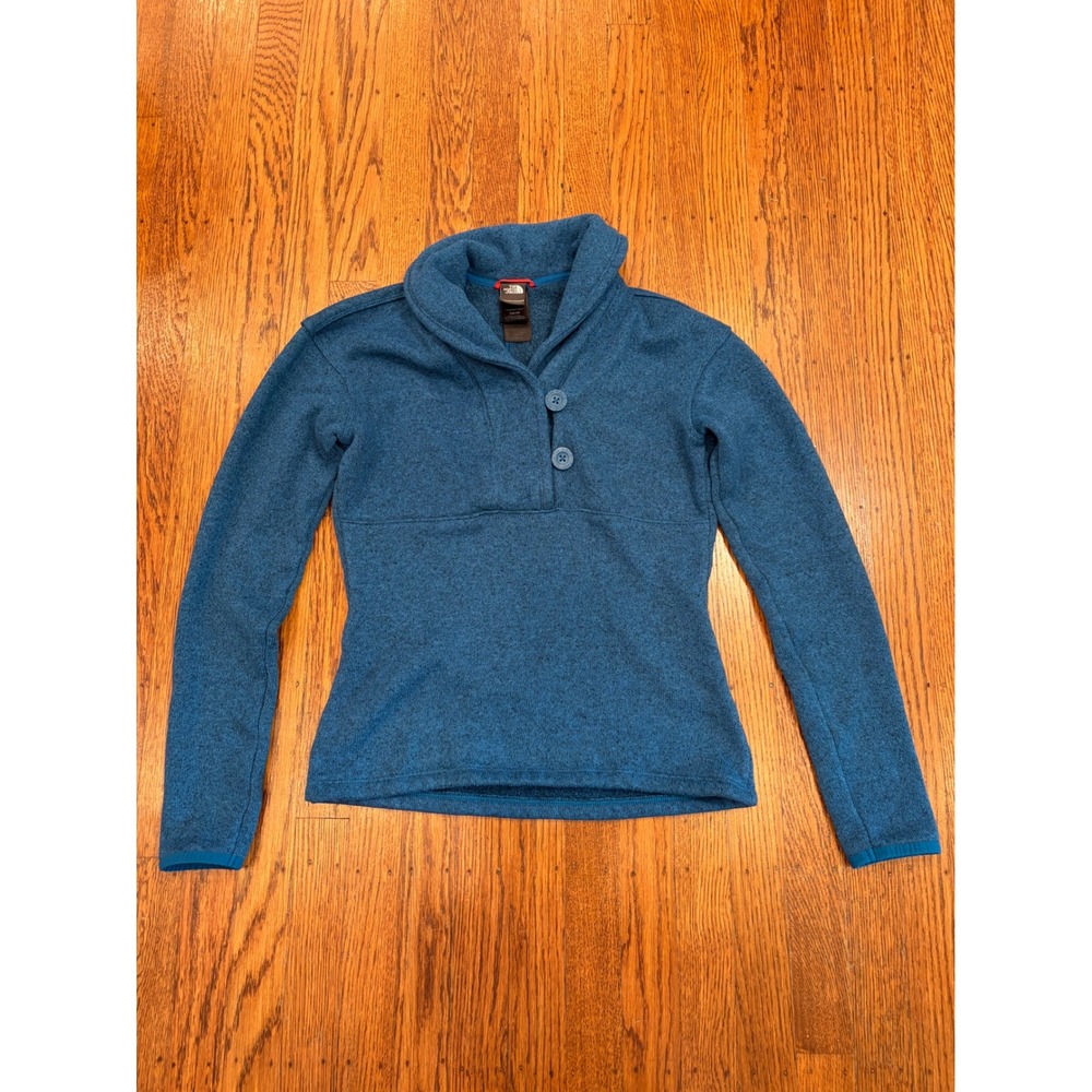 The North Face Crescent Sunset Fleece Sweater Blue Heather Shawl Collar XS